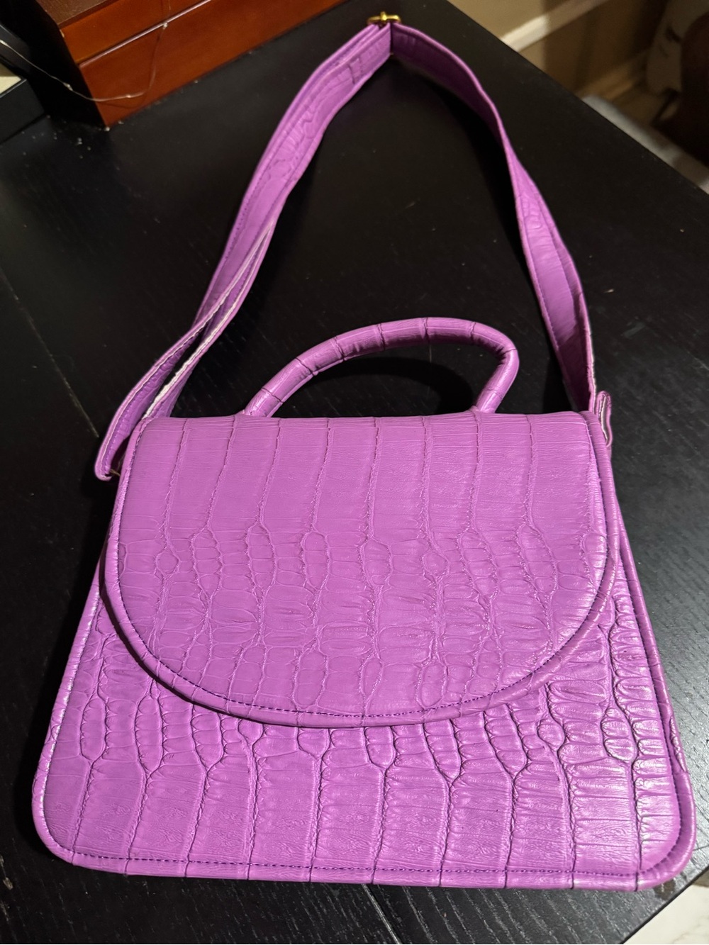 Purple Croc-Texture Shoulder Bag - Stylish Women's Handbag